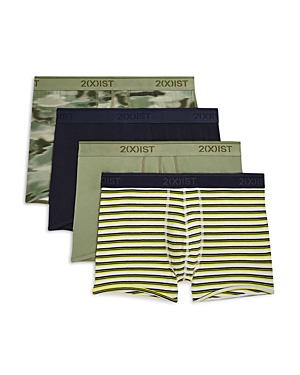 2(x)ist No Show Trunks, Pack Of 4 In Hazy Camo Blue/navy Blazer/matte Green/stripe