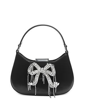 Shop Self-portrait Crescent Small Leather Top Handle Bag In Black/silver