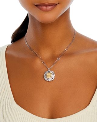 Yellow & White Diamond Vintage Look Pendant Necklace in 14K Yellow & White Gold, 2.90 tcw