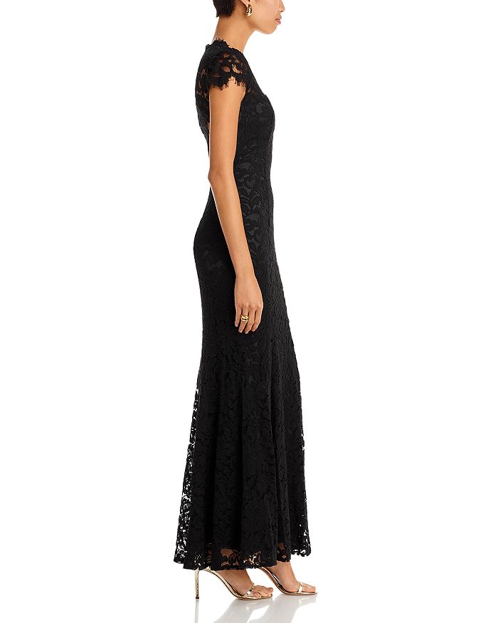 Shop Eliza J Scalloped-edge Lace Gown In Black