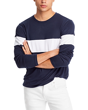 Theory Men's Contrast Striped Henley Sweater In Baltic
