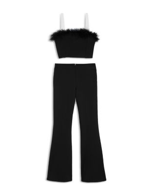 Girls' Christy Feather Trim Ponte Top & Flare Leg Pants - Big Kid