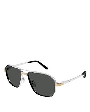 Shop Cartier Santos Evolution Platinum & 24k Gold Plated Navigator Sunglasses, 59mm In Silver/gray Polarized Solid