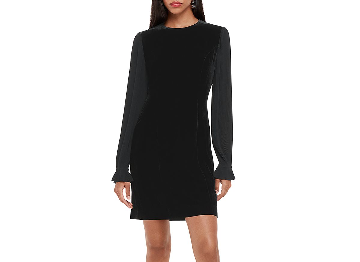 Whistles Velvet Pleat Sleeve Mini Dress