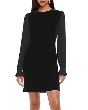 Shop Whistles Velvet Pleat Sleeve Mini Dress In Black