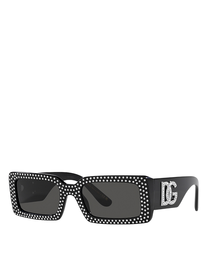 Dolce & Gabbana Crystal-embellished Rectangle-frame Sunglasses In Black/gray Solid