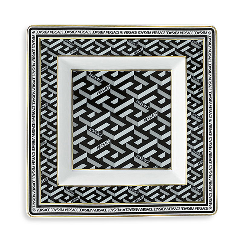 Versace La Greca Signature Square Tray In Black