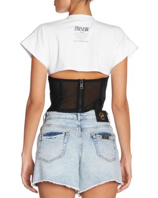 Versace Jeans Couture Mixed Media Corset Top | Bloomingdale's Women