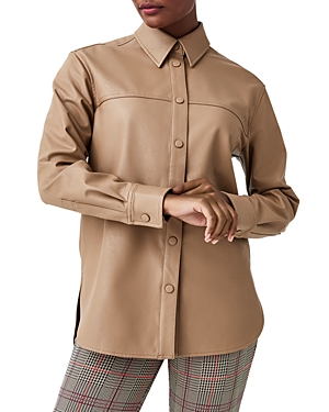 Shop Spanx Long Sleeve Faux Leather Shirt In Toffee