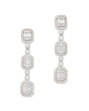 Bloomingdale's Diamond Mosaic Round & Baguette Halo Cluster Drop Earrings in 14K White Gold, 1.0 ct.