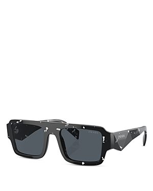 Prada Womens Black Pr A05s Rectangle-frame Abstract Acetate Sunglasses In Black/gray Solid
