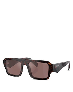 Prada Rectangular Sunglasses, 55mm In Tortoise/brown Mirrored Solid