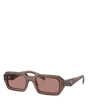 Shop Prada Rectangular Sunglasses, 54mm In Brown/brown Solid