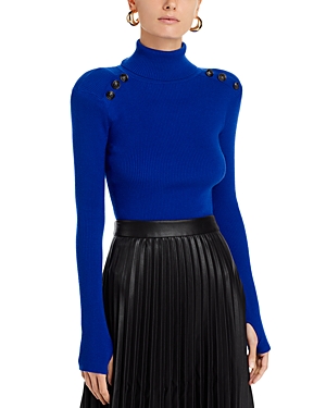 L Agence Reeves Button Detail Turtleneck Sweater In Pop Blue