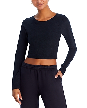 Beyond Yoga Space Dyed Enlightened Cropped Pullover Top In Darkest Night
