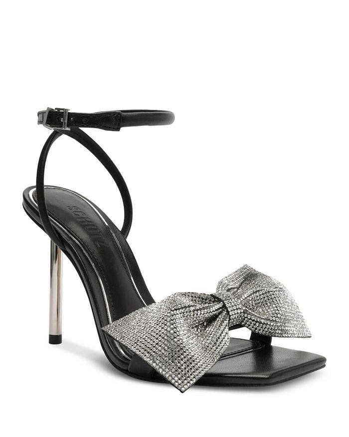 SCHUTZ Women's Mila Square Toe Crystal Bow High Heel Sandals ...