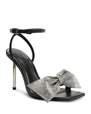 Shop Schutz Women's Mila Square Toe Crystal Bow High Heel Sandals In Black