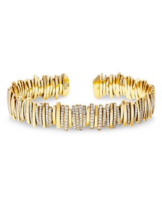 SUZANNE KALAN - 18K Yellow Gold Classic Diamond Half Pav&eacute; Cuff Bracelet