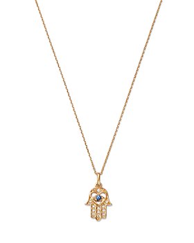 Bloomingdale's - Blue Sapphire & Diamond Hamsa Hand Pendant Necklace in 14K Yellow Gold, 17"