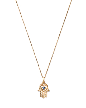 Bloomingdale's Blue Sapphire & Diamond Hamsa Hand Pendant Necklace In 14k Yellow Gold, 17 In Blue/gold