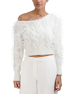 Bcbgmaxazria Feathered Cable Knit Sweater In Gardenia
