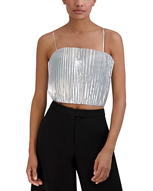 Bcbgmaxazria Lame Pleated Cropped Top In Silver