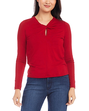 Karen Kane Twist Keyhole Neck Top In Red