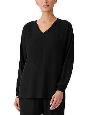 Shop Eileen Fisher V Neck Dolman Sleeve Silk Top In Black