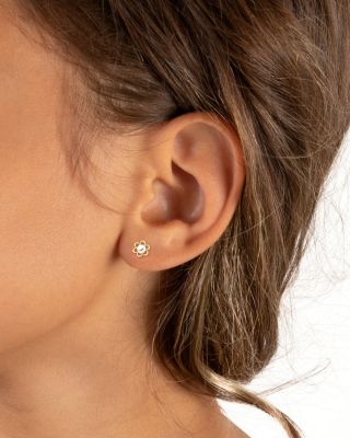 Girls' 14K Gold Petals and Cultured Pearls Studs Screw Back Earrings - Baby, Little Kid, Big Kid
