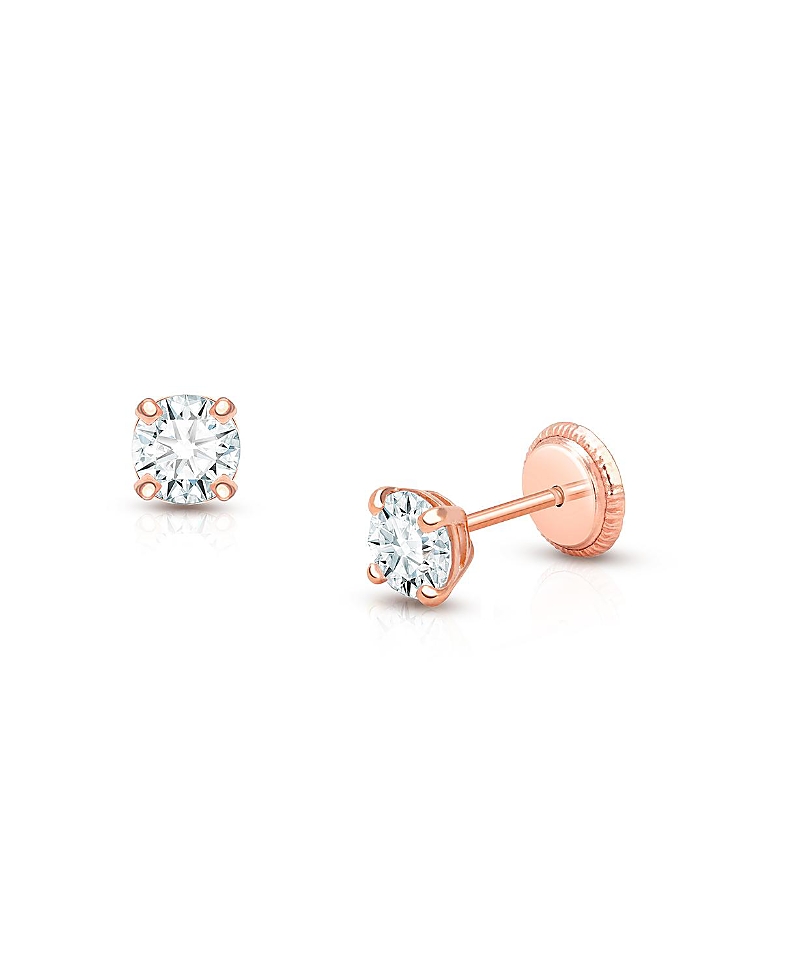 Tiny Blessings Girls' 14k Gold 4mm Round Cut Studs Screw Back Earrings - Baby, Little Kid, Big Kid In K Rose Gold