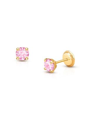  Girls' 14K Gold Pink Round Cut Stud Earrings - Baby, Little Kid, Big Kid