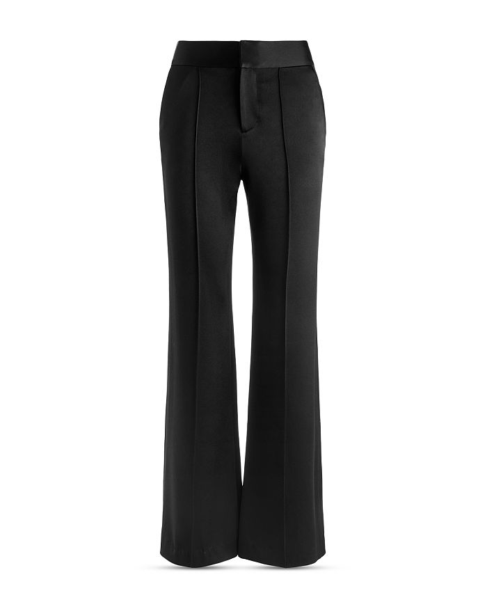 Shop Alice And Olivia Dylan High Waist Wide Leg Pants In Black Satin Waistband