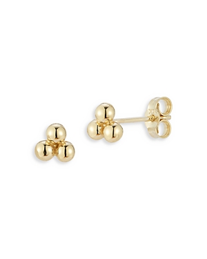 14K Yellow Gold Tri-Bead Stud Earrings
