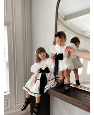 Girls' Aurora Ivory Velour Dress with Tulle Puff Sleeves - Baby, Little Kid, Big Kid