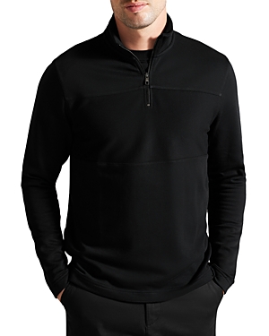 Shop Ted Baker Gazine Long Sleeve Textured Paneled Quarter Zip Sweater In Black