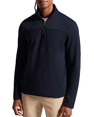 Ted Baker Gazine Long Sleeve Textured Paneled Quarter Zip Sweater In Navy