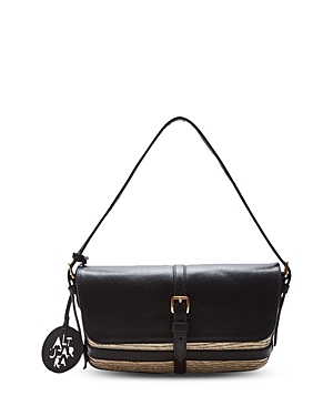 Watermill Leather and Raffia Flap Shoulder Bag