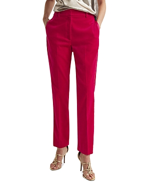 Reiss Rose Velvet-texture Mid-rise Tapered-leg Stretch Cotton-blend Trousers In Pink