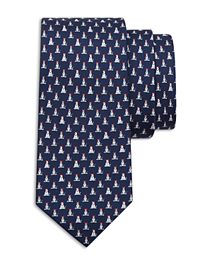 Ferragamo Dog Print Silk Classic Tie In F. Navy/rosso