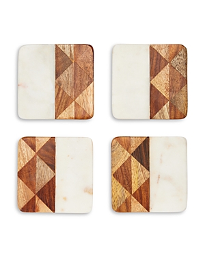 Be Home Rockham Marble And Wood Coasters, Set Of 4 In Multi
