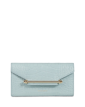 Strathberry Multrees Embossed Leather Chain Wallet In Duckegg Blue