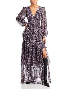 Astr The Label Anora Floral Tiered Maxi Dress In Purple Ditsy
