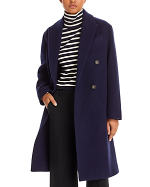 Shop Vince Brushed Wool Blend Double Breasted Coat In Deep Caspian