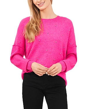Cece Rhinestone Embellished Crewneck Sweater In Paradox