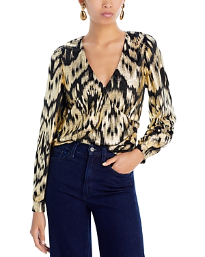 Aqua Foil Printed Puff Sleeve Blouse - 100% Exclusive In Black/gold