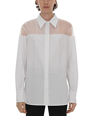 Shop Helmut Lang Poplin Sheer Detail Tuxedo Shirt In Optic White
