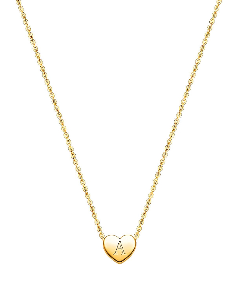 TINY BLESSINGS GIRLS' 14K GOLD MINI SLIDING HEART & ENGRAVED INITIAL 13-14" NECKLACE - CHILDREN