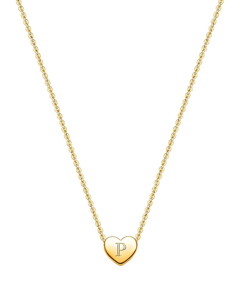 Tiny Blessings Girls' 14K Gold Mini Sliding Heart & Engraved Initial 13-14" Necklace - Children