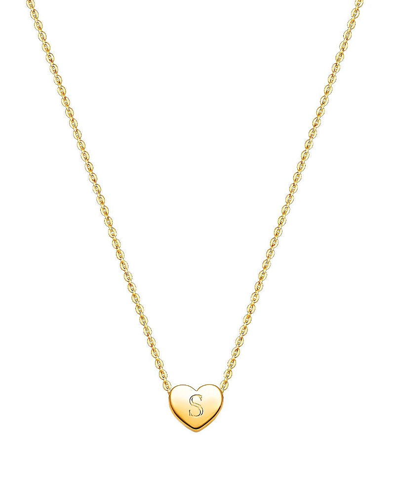 Tiny Blessings Girls' 14k Gold Mini Sliding Heart & Engraved Initial 13-14 Necklace - Children In K Gold - S