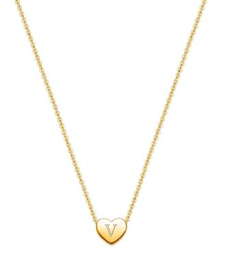 Tiny Blessings Girls' 14K Gold Mini Sliding Heart & Engraved Initial 13-14 Necklace - Little Kid, Big Kid